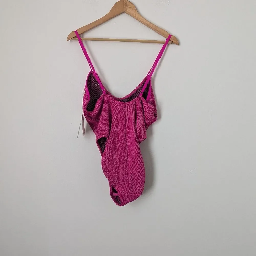 NWT Good American Fuchsia hot pink metallic scrunch Always Fits scoop one piece